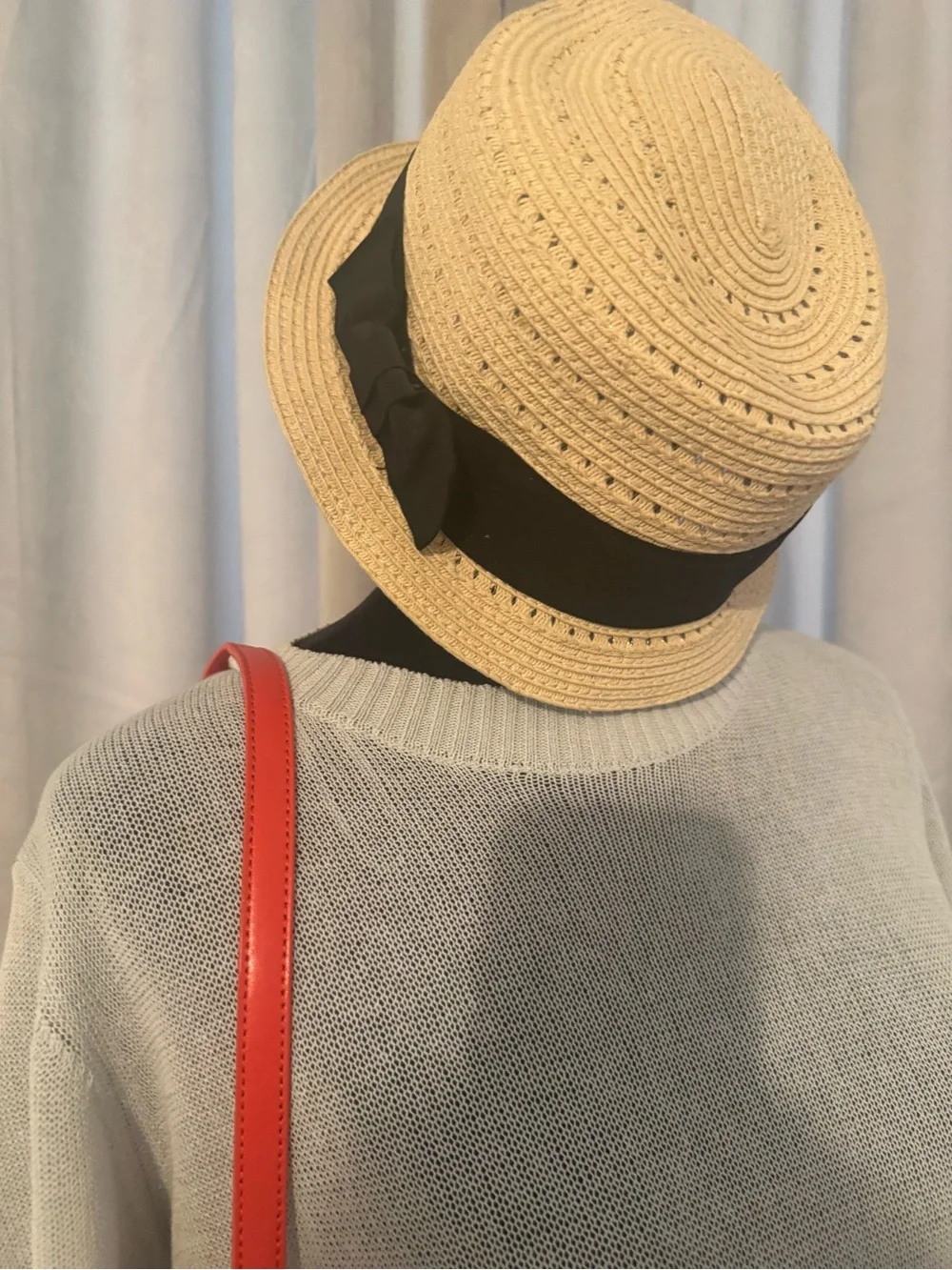 August Hats Beige Straw Cloche with Black Bow
